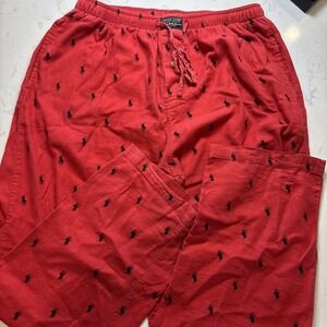Polo Ralph Lauren Pajama Pants Mens Sz L Red Navy Pony All Over Pony Logo Lounge